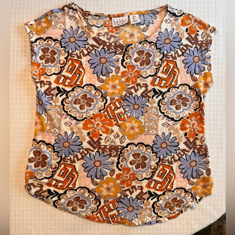 Nicole Miller Linen Top T-shirt, Cap Sleeve, Women’s Size Small